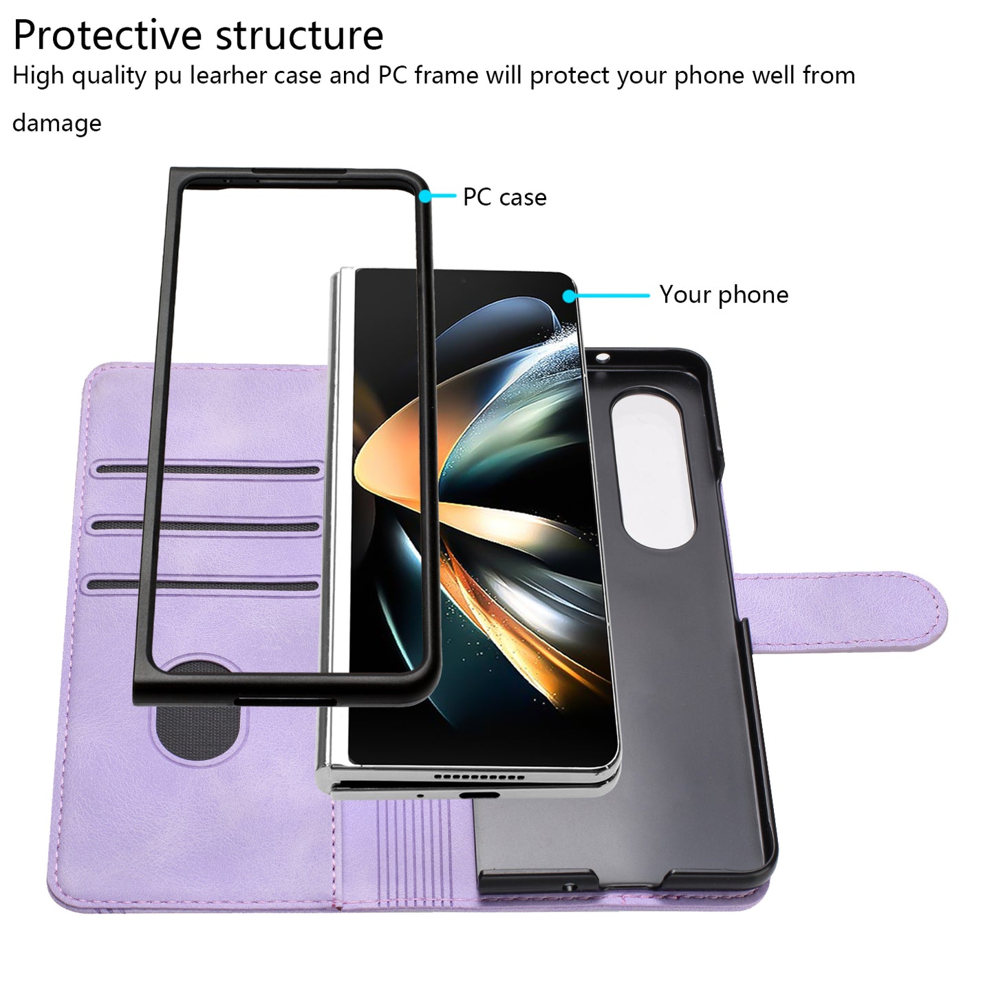 YX003 For Samsung Galaxy Z Fold4 5G PU Leather Wallet Folding Phone Case Imprinted Shockproof Cover