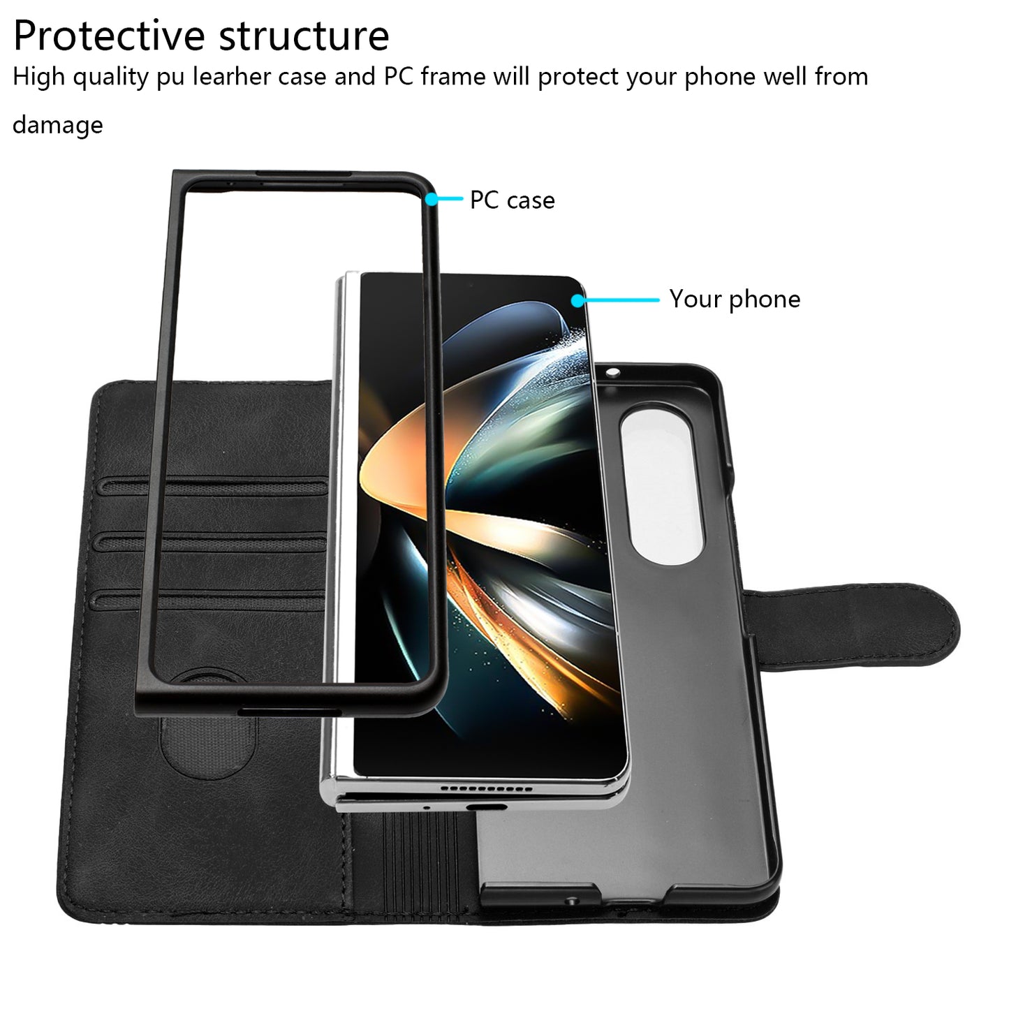 YX003 For Samsung Galaxy Z Fold4 5G PU Leather Wallet Folding Phone Case Imprinted Shockproof Cover