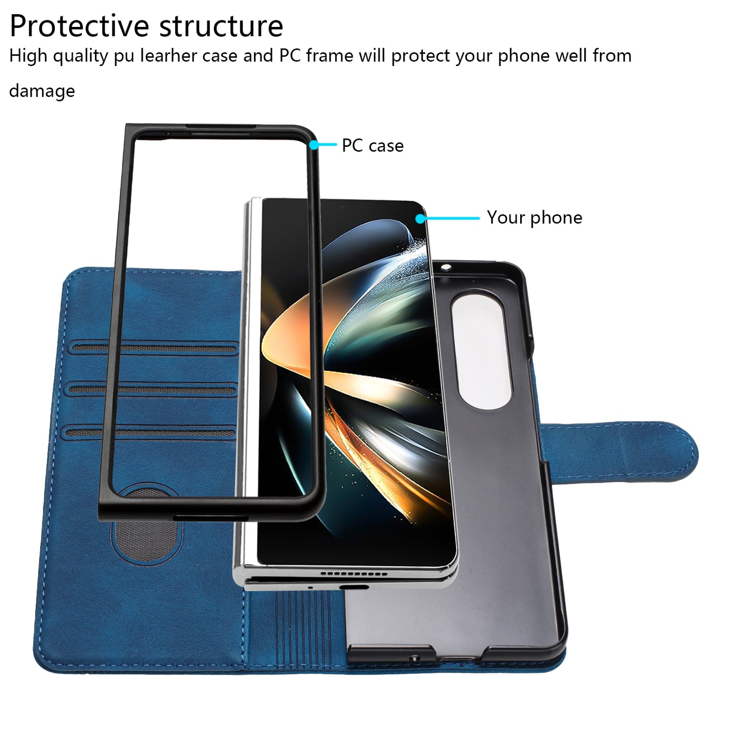 YX003 For Samsung Galaxy Z Fold4 5G PU Leather Wallet Folding Phone Case Imprinted Shockproof Cover