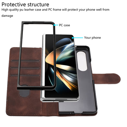YX003 For Samsung Galaxy Z Fold4 5G PU Leather Wallet Folding Phone Case Imprinted Shockproof Cover