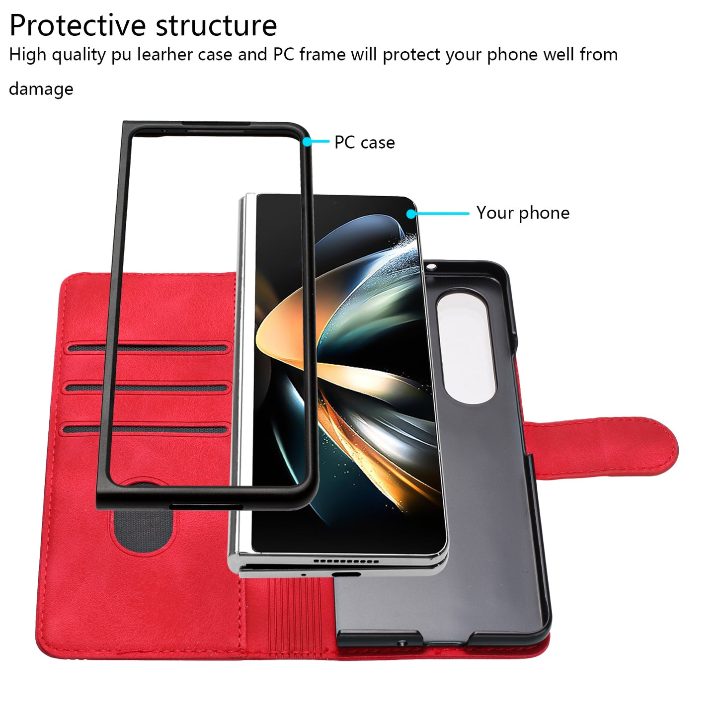 YX003 For Samsung Galaxy Z Fold4 5G PU Leather Wallet Folding Phone Case Imprinted Shockproof Cover