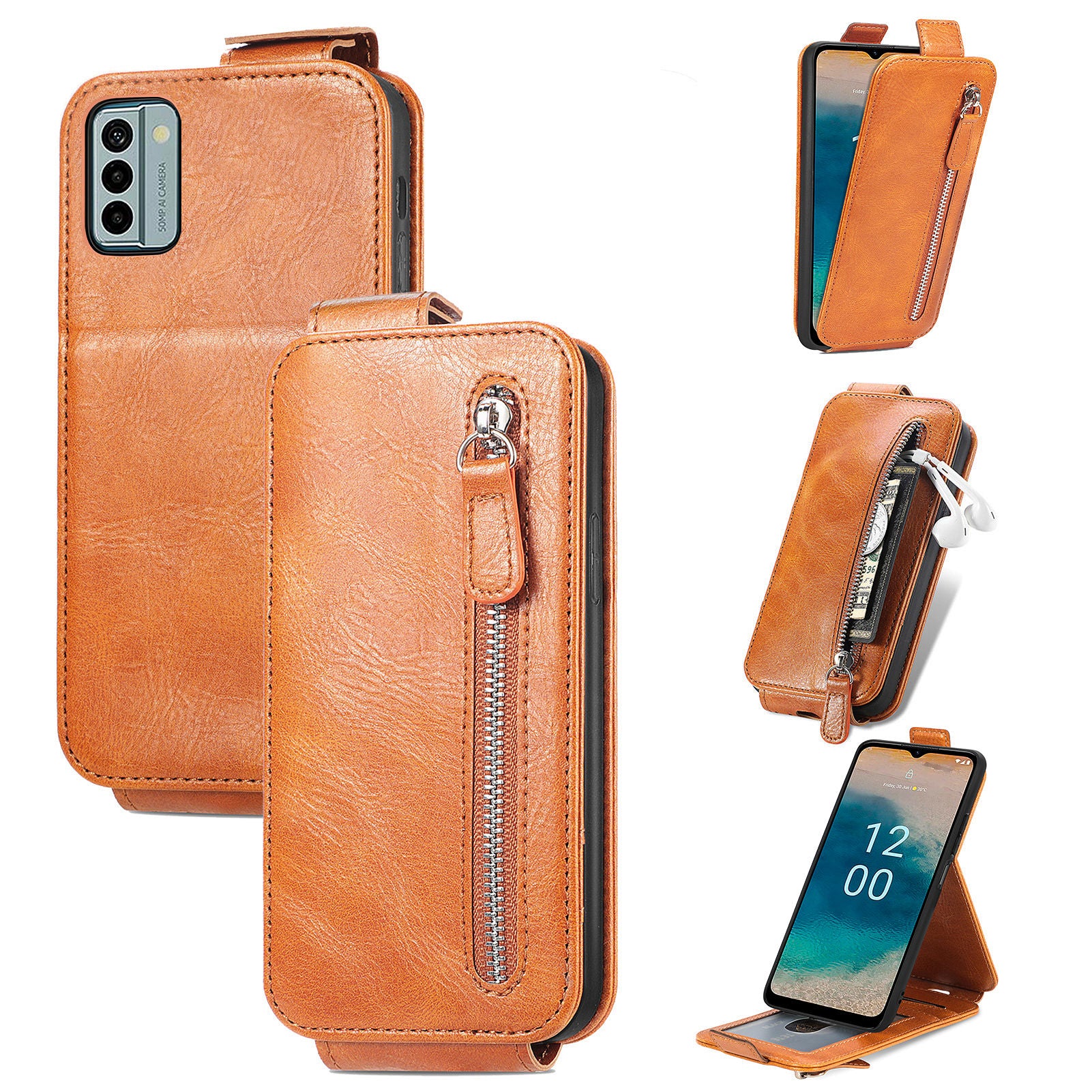 For Nokia G22 Phone Cover PU Leather Stand Wallet Vertical Flip Protective Phone Case