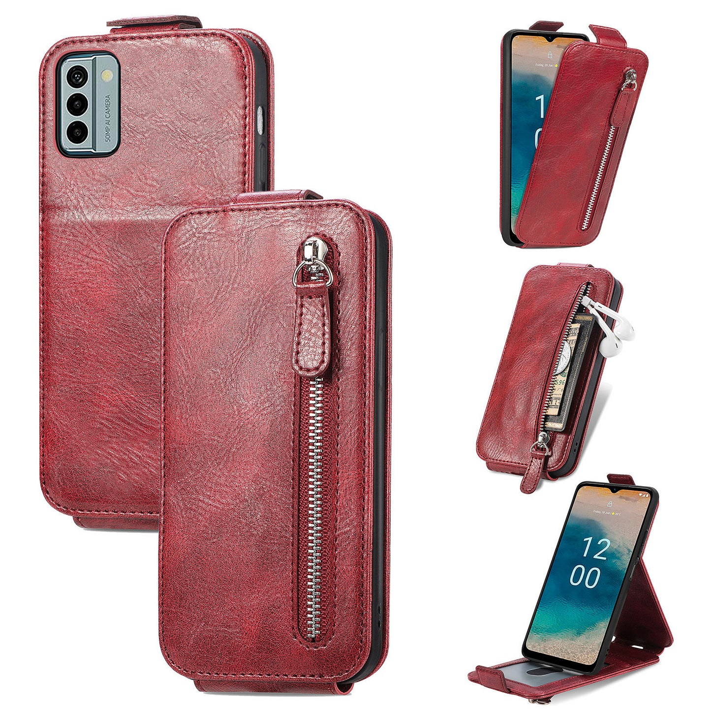 For Nokia G22 Phone Cover PU Leather Stand Wallet Vertical Flip Protective Phone Case