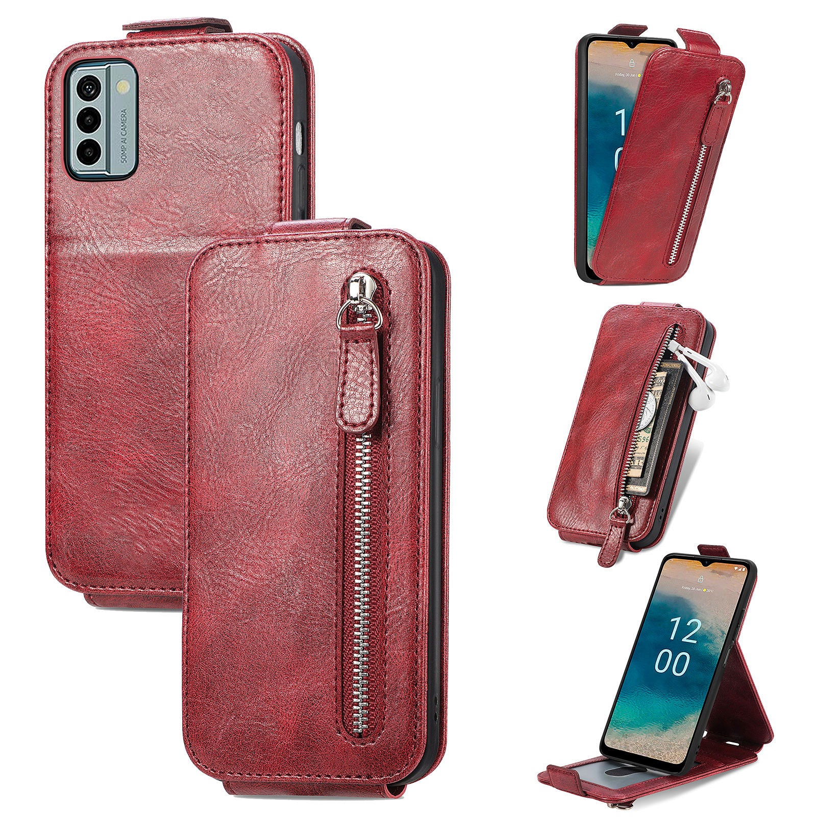For Nokia G22 Phone Cover PU Leather Stand Wallet Vertical Flip Protective Phone Case