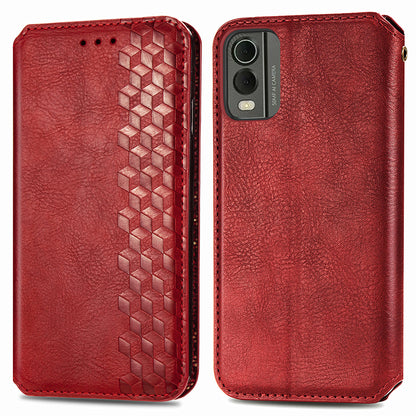For Nokia C32 Anti-Scratch Phone Shell Case Rhombus Imprint Shockproof Leather Wallet Stand Cover