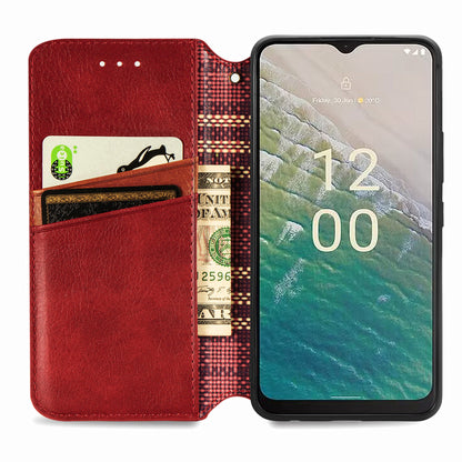 For Nokia C32 Anti-Scratch Phone Shell Case Rhombus Imprint Shockproof Leather Wallet Stand Cover
