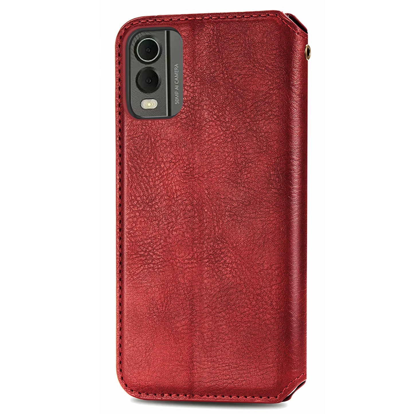 For Nokia C32 Anti-Scratch Phone Shell Case Rhombus Imprint Shockproof Leather Wallet Stand Cover