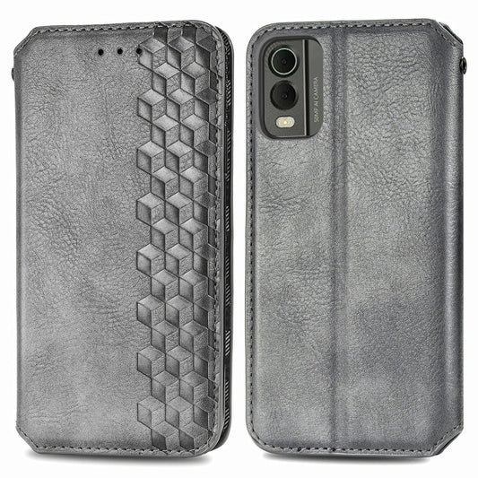 For Nokia C32 Anti-Scratch Phone Shell Case Rhombus Imprint Shockproof Leather Wallet Stand Cover