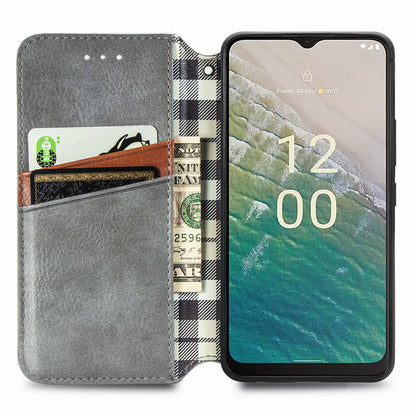 For Nokia C32 Anti-Scratch Phone Shell Case Rhombus Imprint Shockproof Leather Wallet Stand Cover