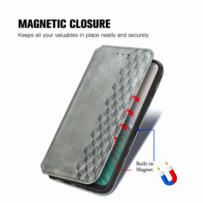 For Nokia C32 Anti-Scratch Phone Shell Case Rhombus Imprint Shockproof Leather Wallet Stand Cover