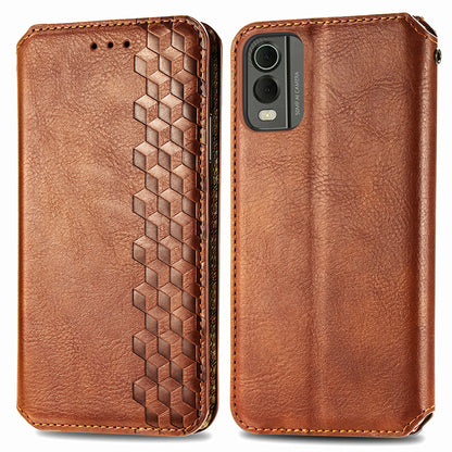 For Nokia C32 Anti-Scratch Phone Shell Case Rhombus Imprint Shockproof Leather Wallet Stand Cover