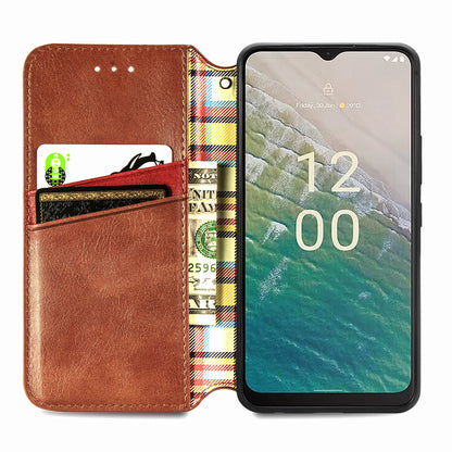 For Nokia C32 Anti-Scratch Phone Shell Case Rhombus Imprint Shockproof Leather Wallet Stand Cover