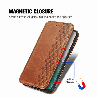For Nokia C32 Anti-Scratch Phone Shell Case Rhombus Imprint Shockproof Leather Wallet Stand Cover