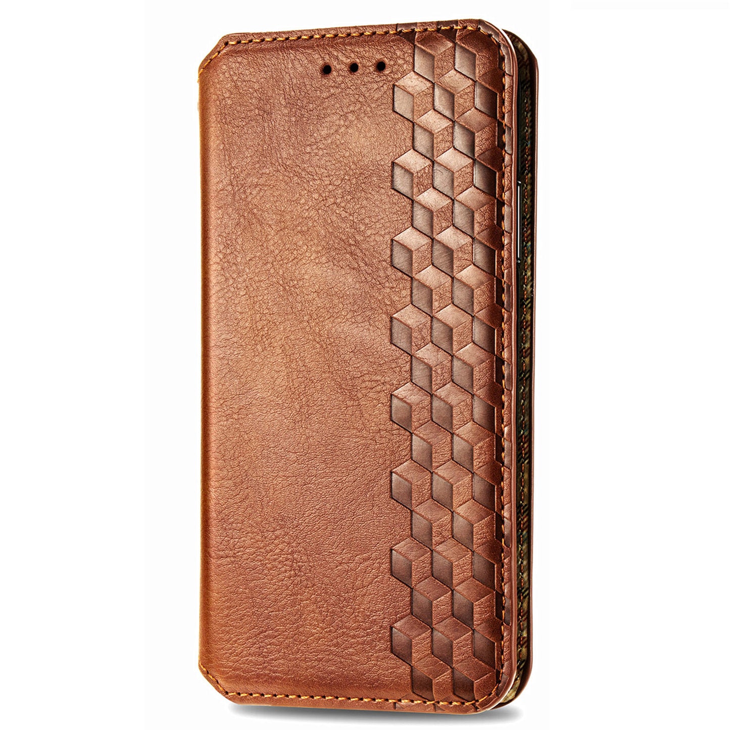 For Nokia C32 Anti-Scratch Phone Shell Case Rhombus Imprint Shockproof Leather Wallet Stand Cover