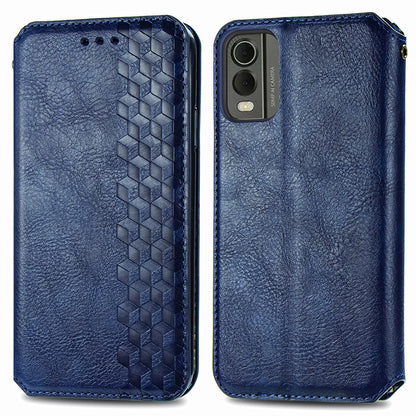 For Nokia C32 Anti-Scratch Phone Shell Case Rhombus Imprint Shockproof Leather Wallet Stand Cover