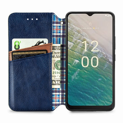 For Nokia C32 Anti-Scratch Phone Shell Case Rhombus Imprint Shockproof Leather Wallet Stand Cover
