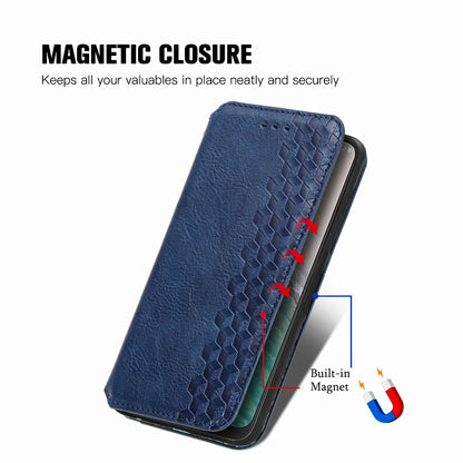 For Nokia C32 Anti-Scratch Phone Shell Case Rhombus Imprint Shockproof Leather Wallet Stand Cover