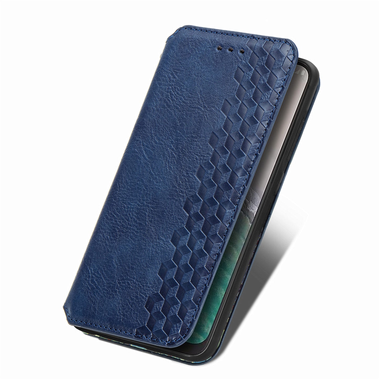 For Nokia C32 Anti-Scratch Phone Shell Case Rhombus Imprint Shockproof Leather Wallet Stand Cover