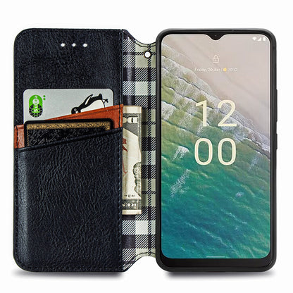 For Nokia C32 Anti-Scratch Phone Shell Case Rhombus Imprint Shockproof Leather Wallet Stand Cover