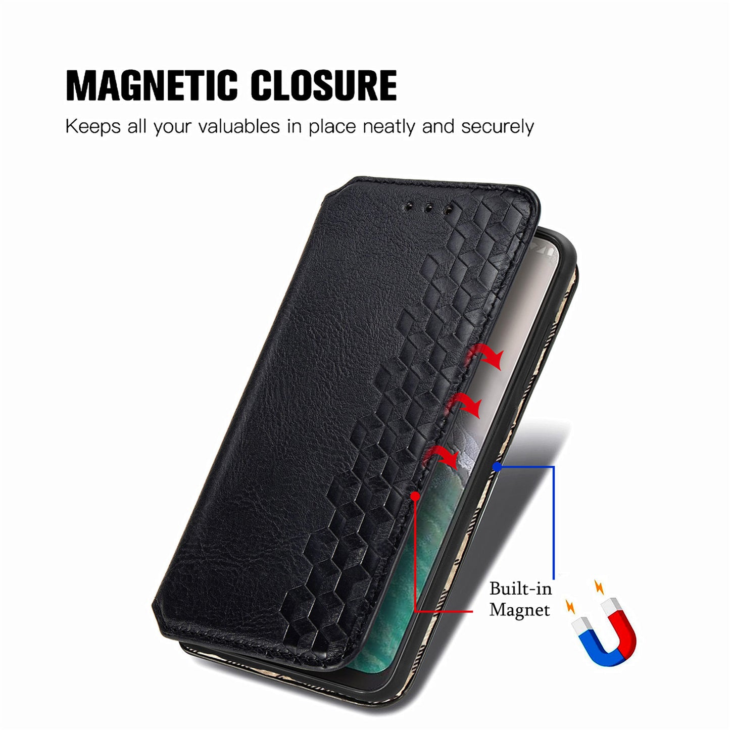 For Nokia C32 Anti-Scratch Phone Shell Case Rhombus Imprint Shockproof Leather Wallet Stand Cover