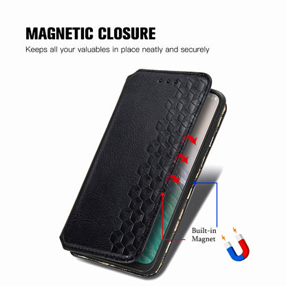 For Nokia C32 Anti-Scratch Phone Shell Case Rhombus Imprint Shockproof Leather Wallet Stand Cover