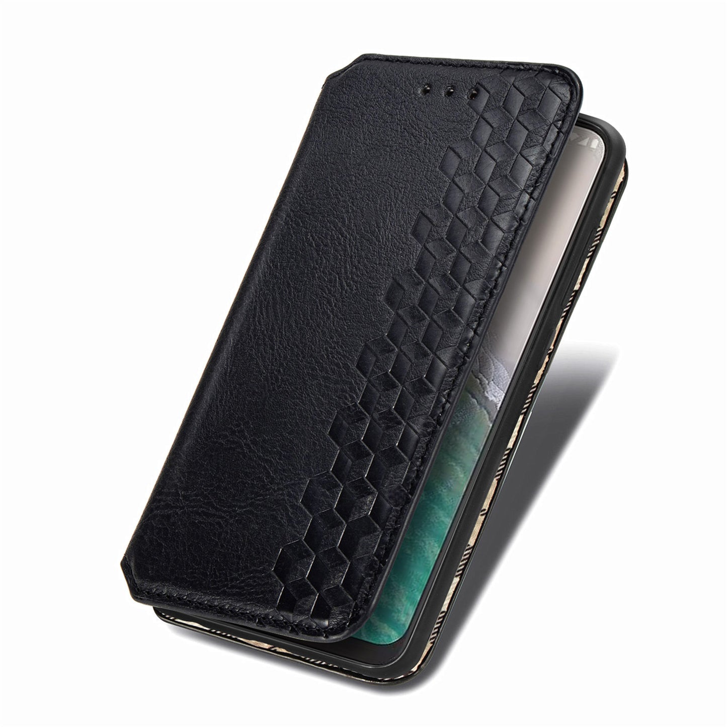 For Nokia C32 Anti-Scratch Phone Shell Case Rhombus Imprint Shockproof Leather Wallet Stand Cover