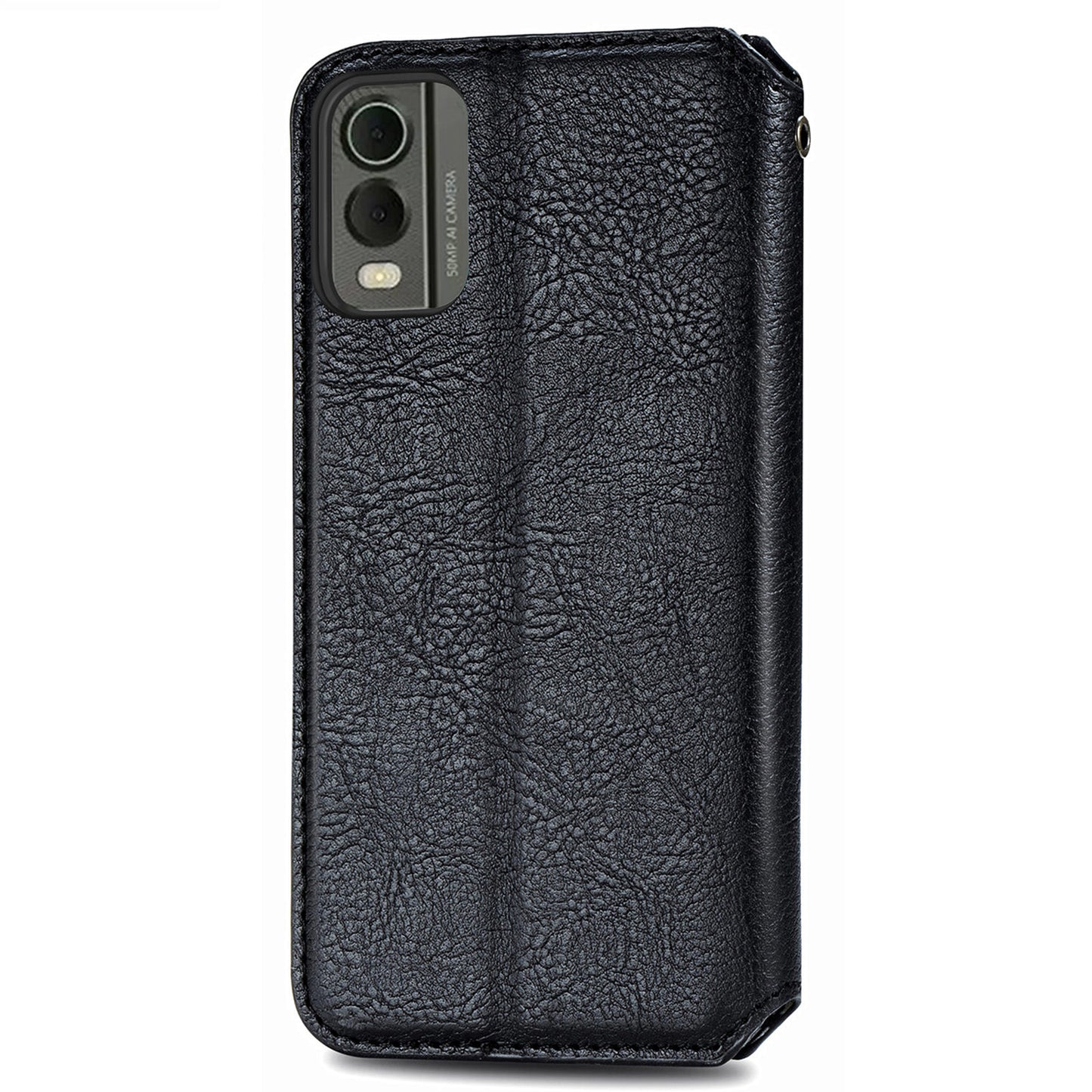 For Nokia C32 Anti-Scratch Phone Shell Case Rhombus Imprint Shockproof Leather Wallet Stand Cover