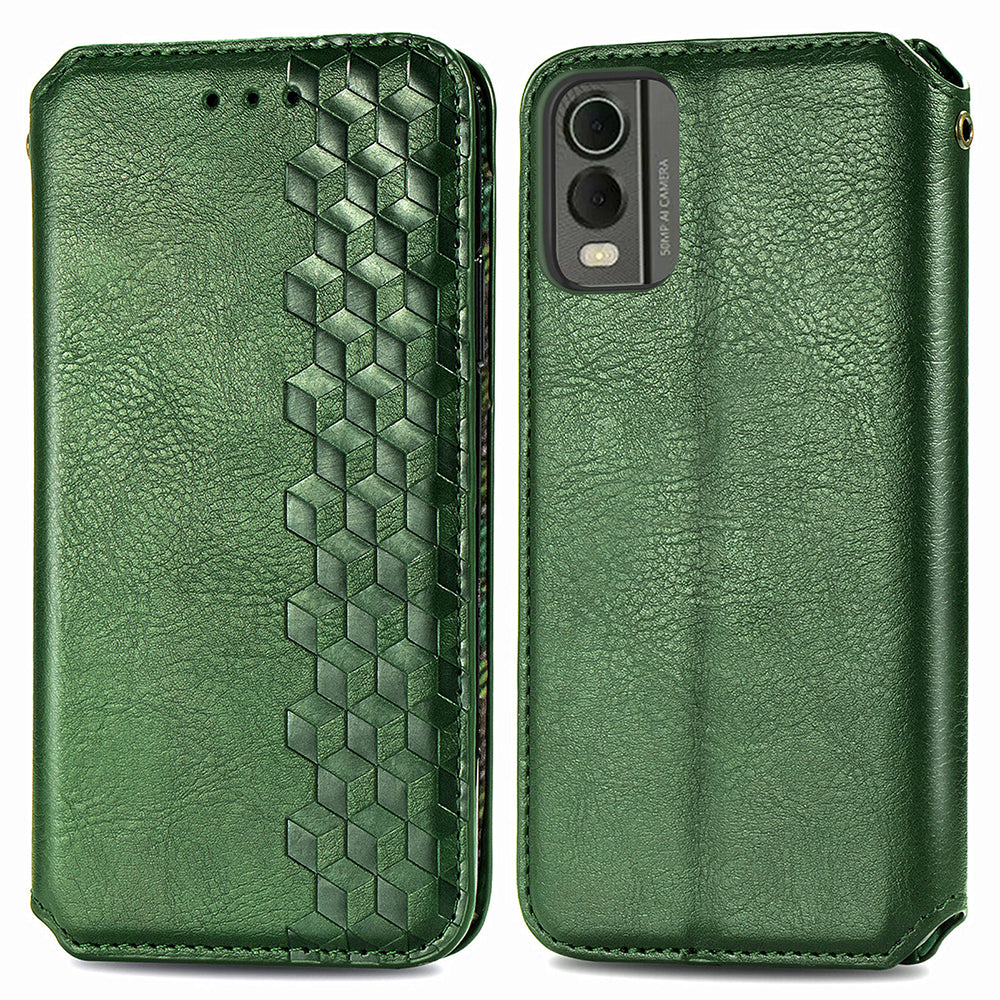 For Nokia C32 Anti-Scratch Phone Shell Case Rhombus Imprint Shockproof Leather Wallet Stand Cover
