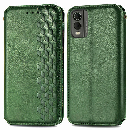 For Nokia C32 Anti-Scratch Phone Shell Case Rhombus Imprint Shockproof Leather Wallet Stand Cover