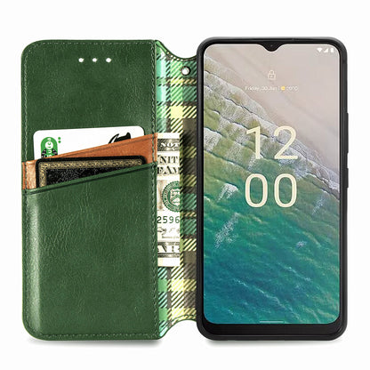 For Nokia C32 Anti-Scratch Phone Shell Case Rhombus Imprint Shockproof Leather Wallet Stand Cover