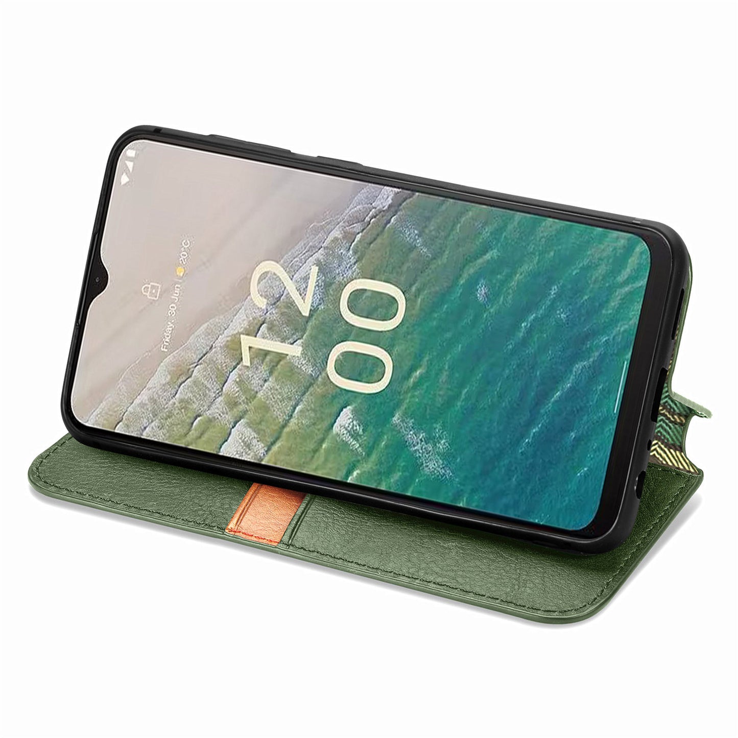 For Nokia C32 Anti-Scratch Phone Shell Case Rhombus Imprint Shockproof Leather Wallet Stand Cover