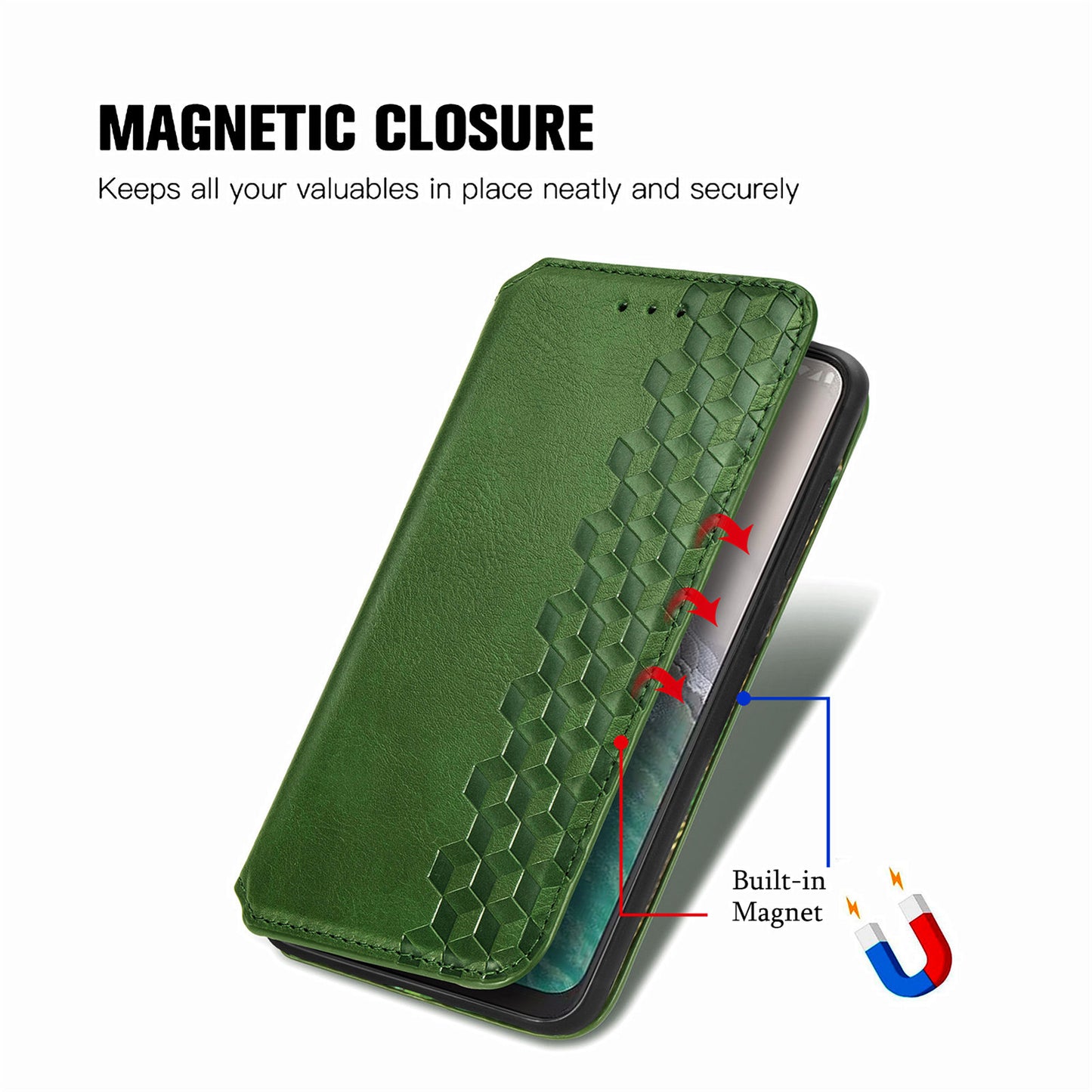 For Nokia C32 Anti-Scratch Phone Shell Case Rhombus Imprint Shockproof Leather Wallet Stand Cover