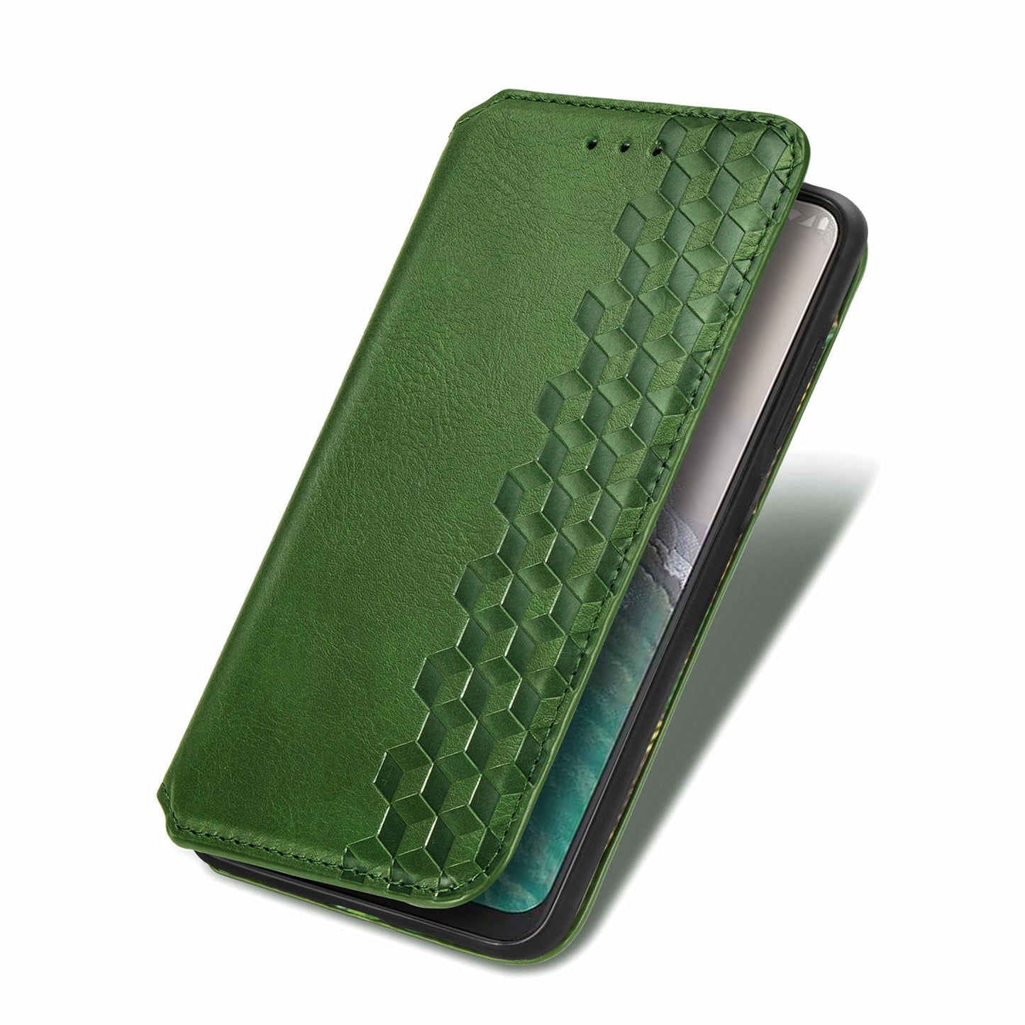 For Nokia C32 Anti-Scratch Phone Shell Case Rhombus Imprint Shockproof Leather Wallet Stand Cover