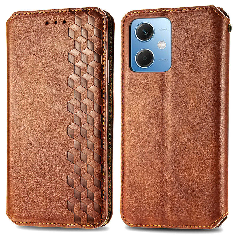 For Xiaomi Poco X5 5G / Redmi Note 12 5G (Global) / (China) / (India) Phone Cover Rhombus Imprint Stand Leather Wallet Case