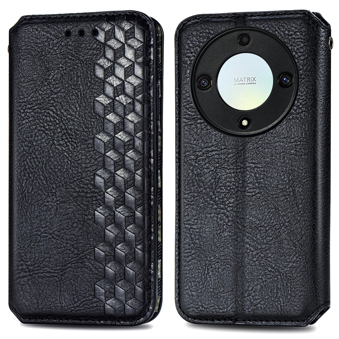 For Honor X40 5G / X9a 5G / Magic5 Lite 5G Rhombus Imprint Shockproof Cover Leather Wallet Stand Phone Case