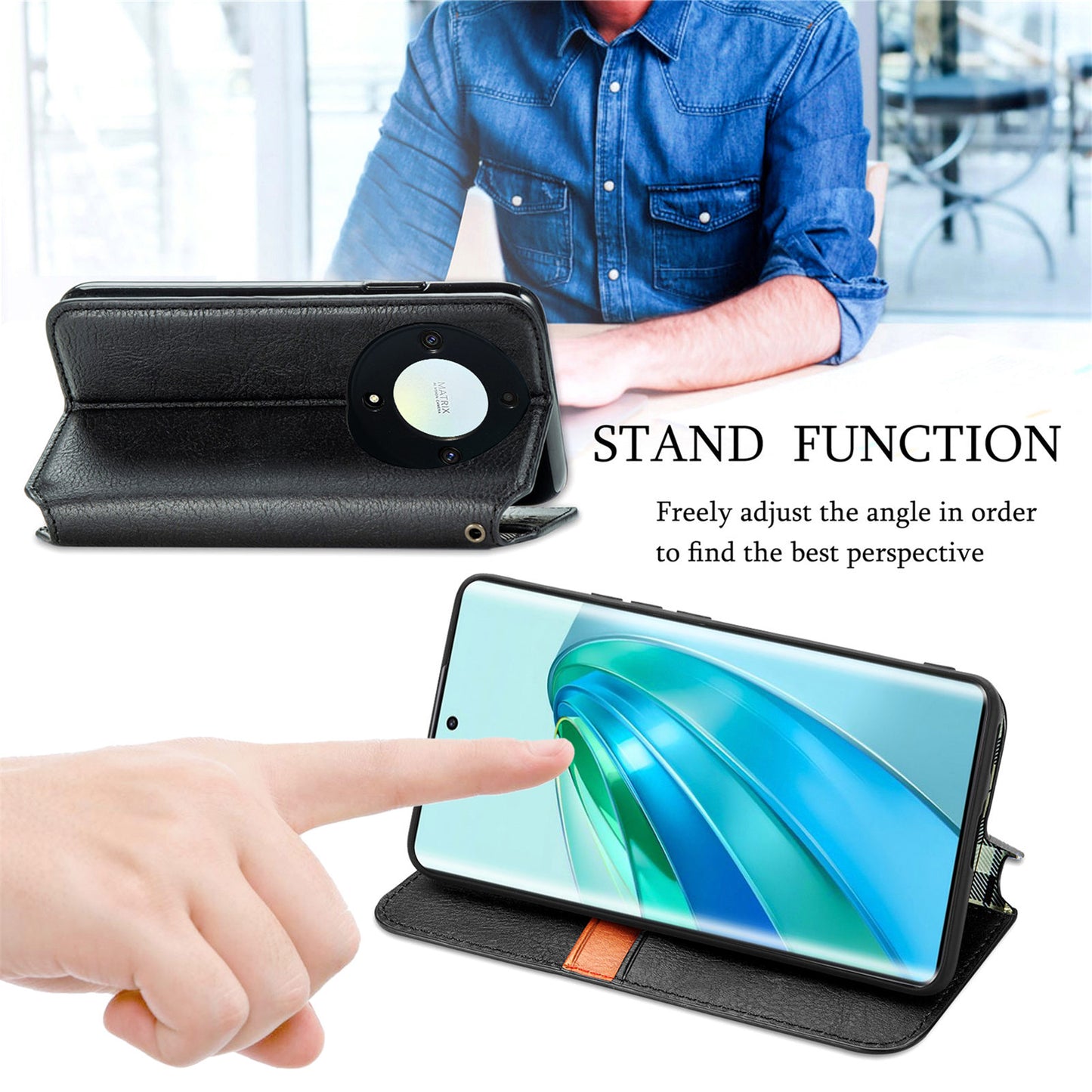 For Honor X40 5G / X9a 5G / Magic5 Lite 5G Rhombus Imprint Shockproof Cover Leather Wallet Stand Phone Case
