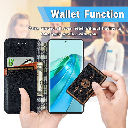 For Honor X40 5G / X9a 5G / Magic5 Lite 5G Rhombus Imprint Shockproof Cover Leather Wallet Stand Phone Case