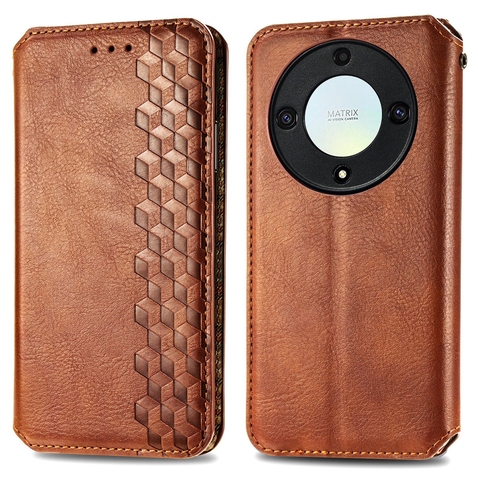For Honor X40 5G / X9a 5G / Magic5 Lite 5G Rhombus Imprint Shockproof Cover Leather Wallet Stand Phone Case