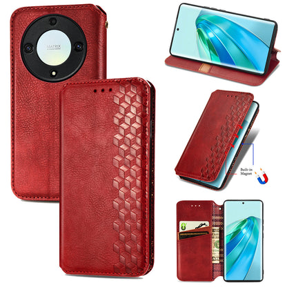 For Honor X40 5G / X9a 5G / Magic5 Lite 5G Rhombus Imprint Shockproof Cover Leather Wallet Stand Phone Case