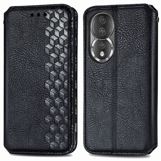 For Honor 80 5G TPU+PU Leather Wallet Phone Cover Imprinted Rhombus Stand Cell Phone Case