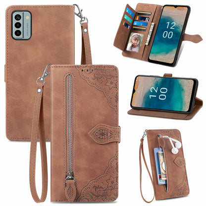 For Nokia G22 Flower Imprinted Stand Wallet Cover Zipper Pocket Leather Anti-drop Phone Case