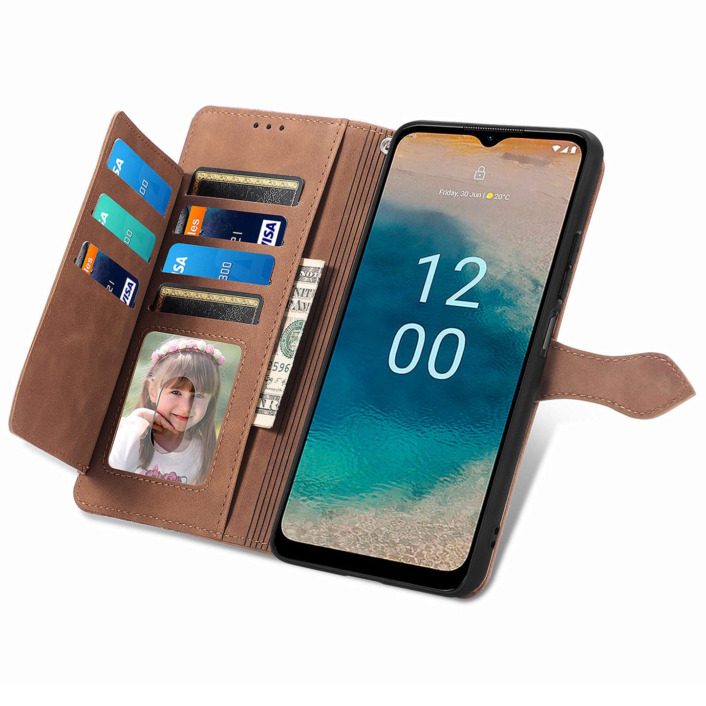 For Nokia G22 Flower Imprinted Stand Wallet Cover Zipper Pocket Leather Anti-drop Phone Case