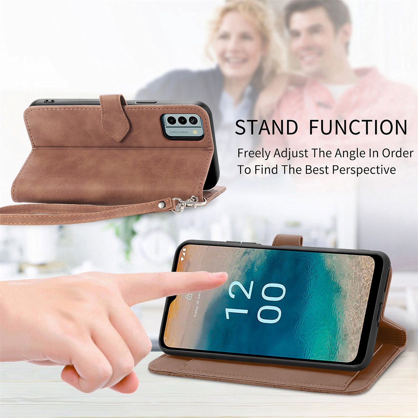 For Nokia G22 Flower Imprinted Stand Wallet Cover Zipper Pocket Leather Anti-drop Phone Case