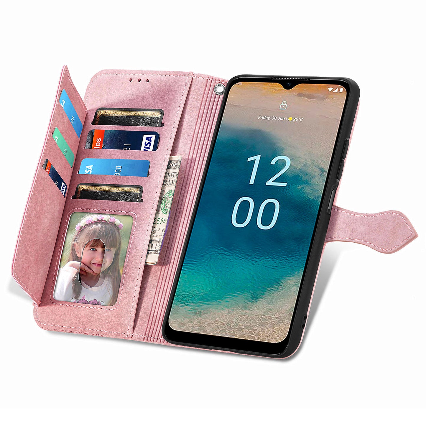 For Nokia G22 Flower Imprinted Stand Wallet Cover Zipper Pocket Leather Anti-drop Phone Case