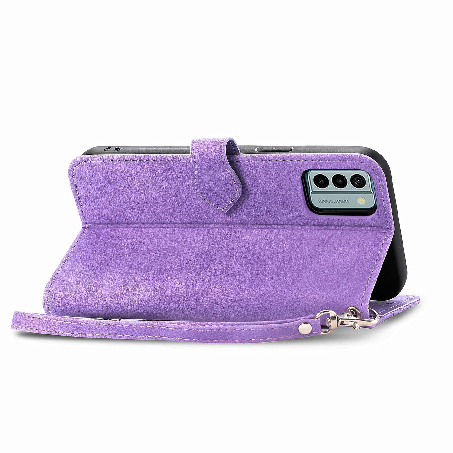 For Nokia G22 Flower Imprinted Stand Wallet Cover Zipper Pocket Leather Anti-drop Phone Case