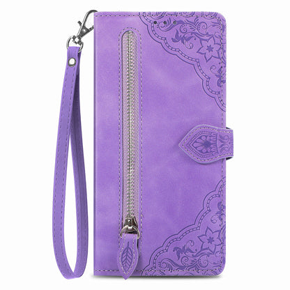 For Nokia G22 Flower Imprinted Stand Wallet Cover Zipper Pocket Leather Anti-drop Phone Case