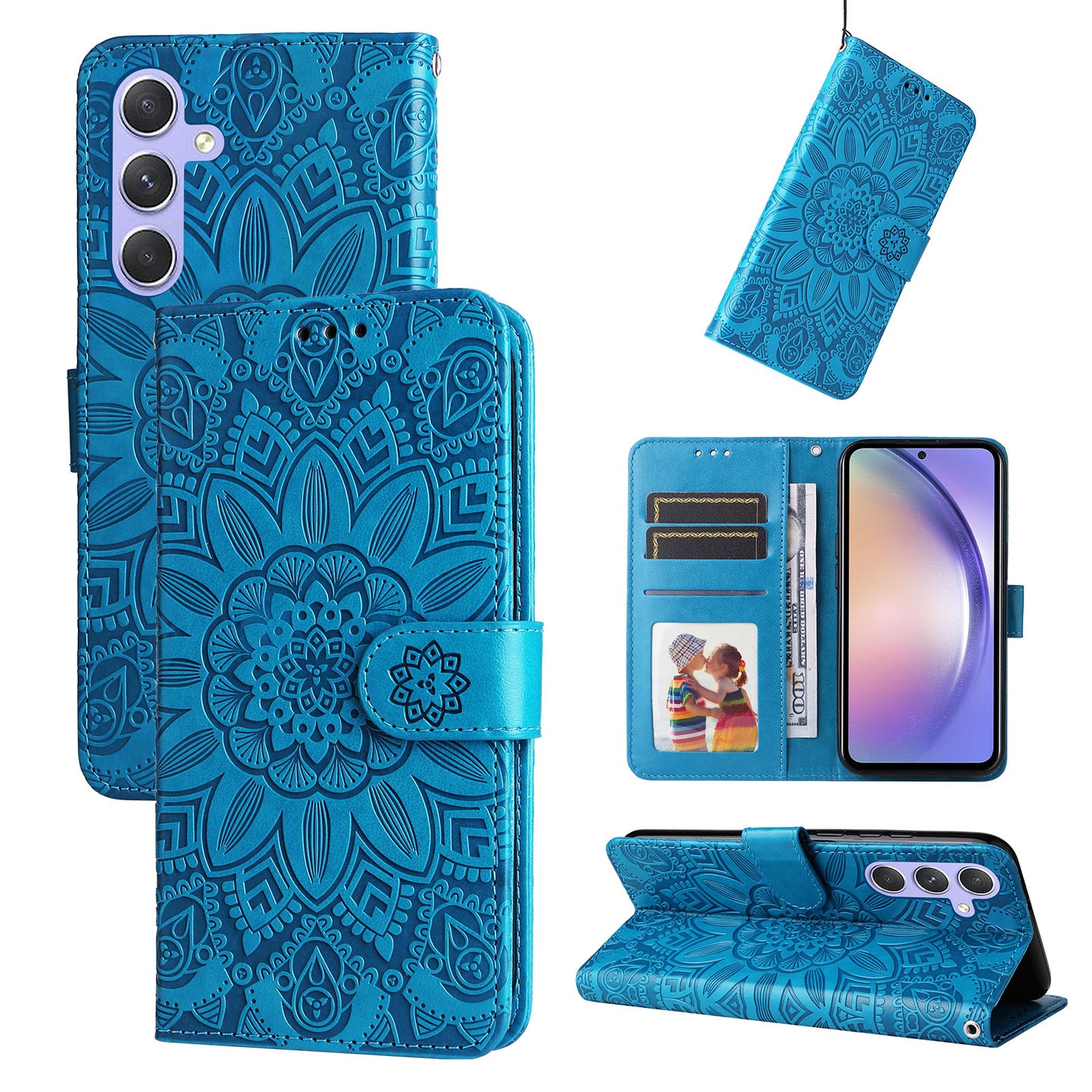 For Samsung Galaxy M54 5G / F54 5G PU Leather Flip Phone Case Sunflower Imprinted Stand Wallet Cover