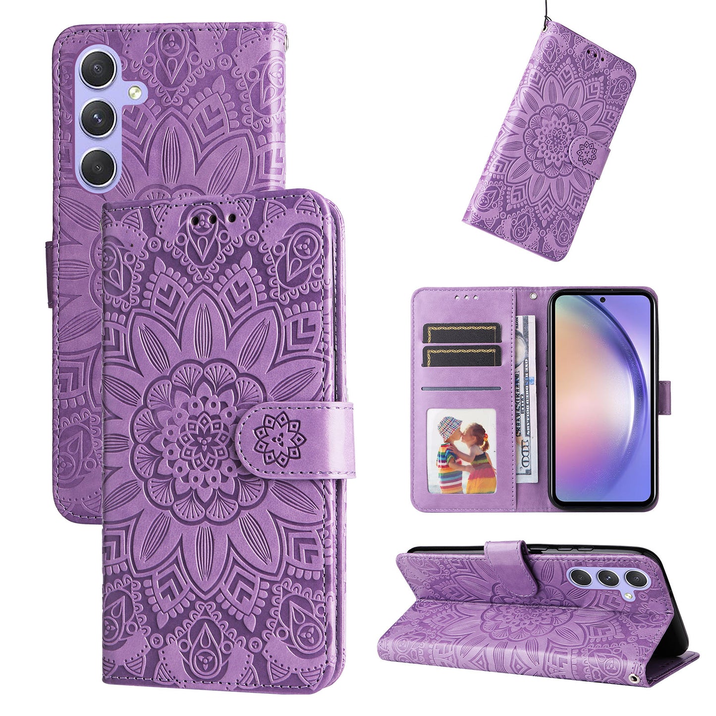For Samsung Galaxy M54 5G / F54 5G PU Leather Flip Phone Case Sunflower Imprinted Stand Wallet Cover