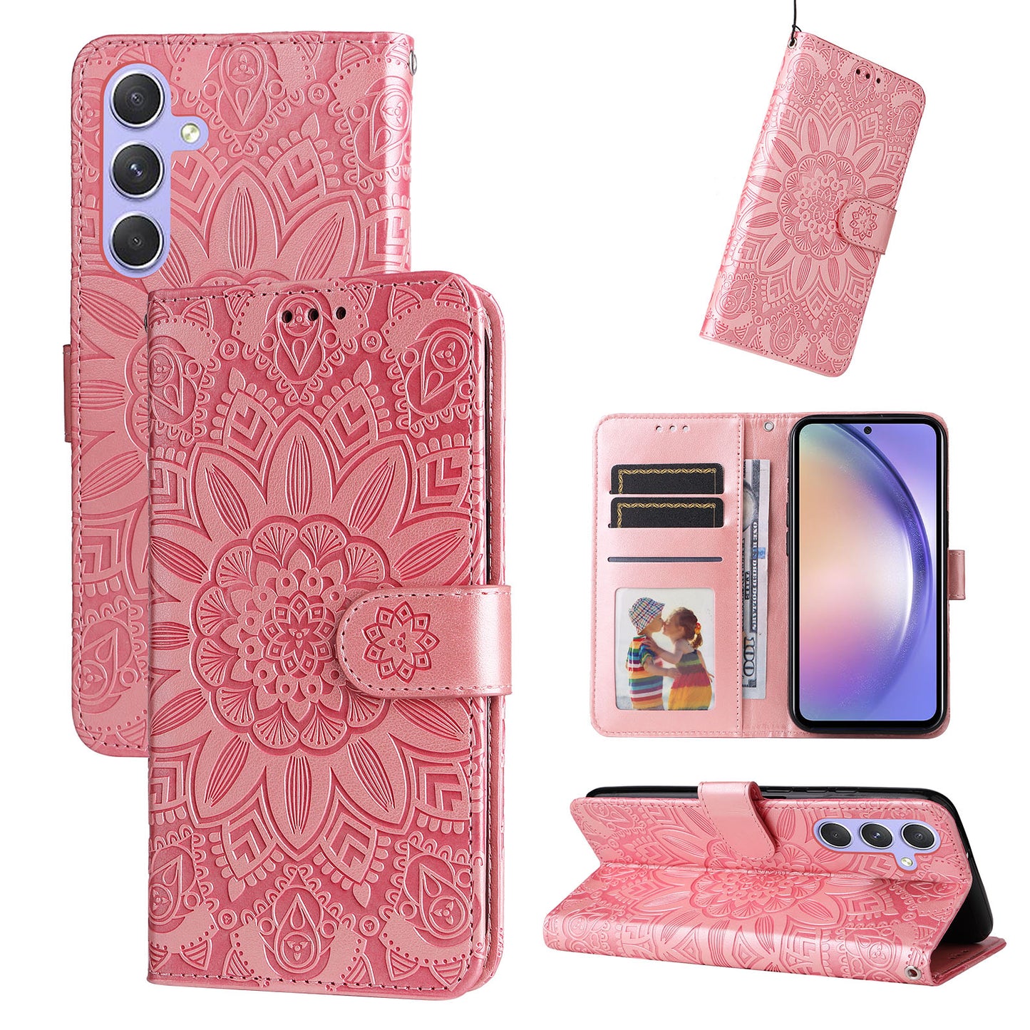 For Samsung Galaxy M54 5G / F54 5G PU Leather Flip Phone Case Sunflower Imprinted Stand Wallet Cover