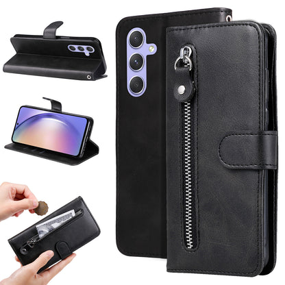 For Samsung Galaxy M54 5G / F54 5G PU Leather Zipper Pocket Phone Case Calf Texture Wallet Stand Cover